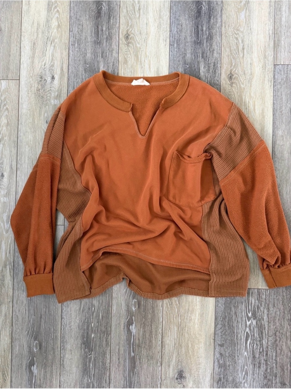 Women’s Relaxed Mixed Material Sweater Sweatshirt - Picture 2 of 6